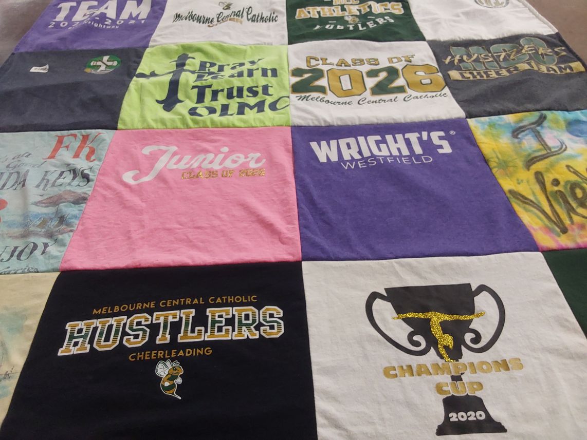 T-shirt quilt featuring hustlers cheerleading by Kelli from FL