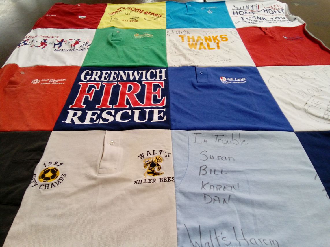 T-shirt quilt featuring walter's killer bees by Elaine from CT
