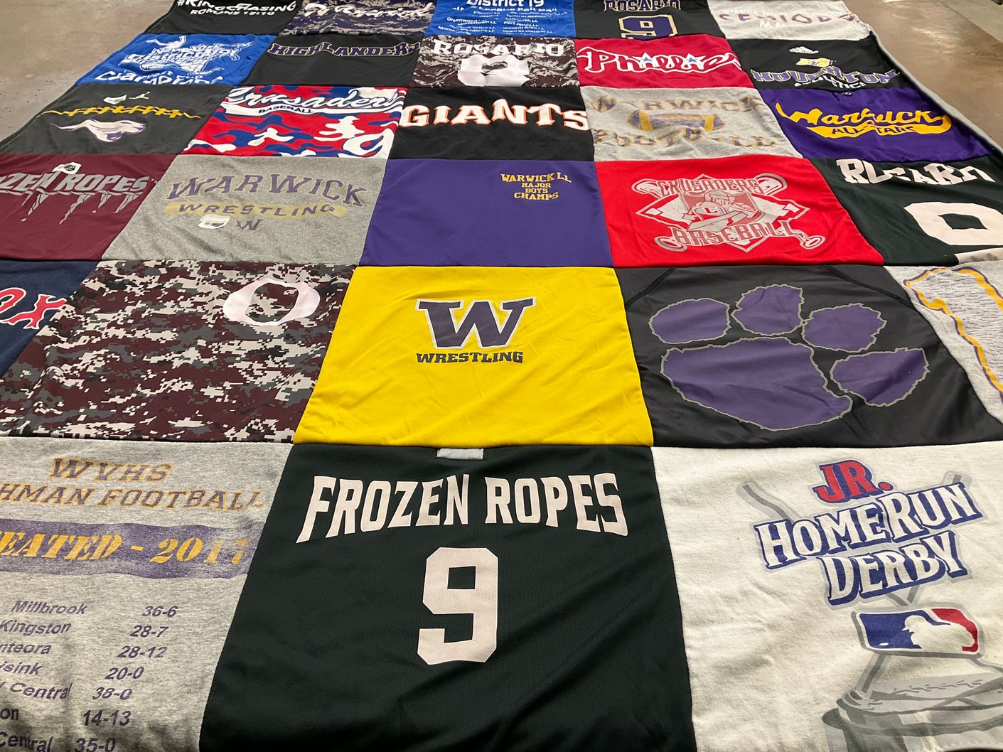 T-shirt quilt featuring warwick wrestling, warwick freshman football by Jennifer from NY