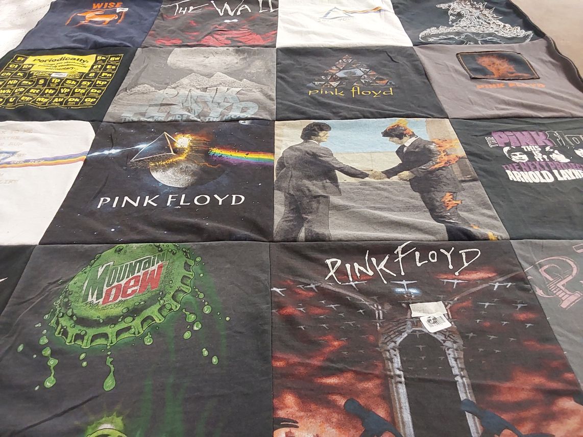 T-shirt quilt with music, bands themes by vickie from WI