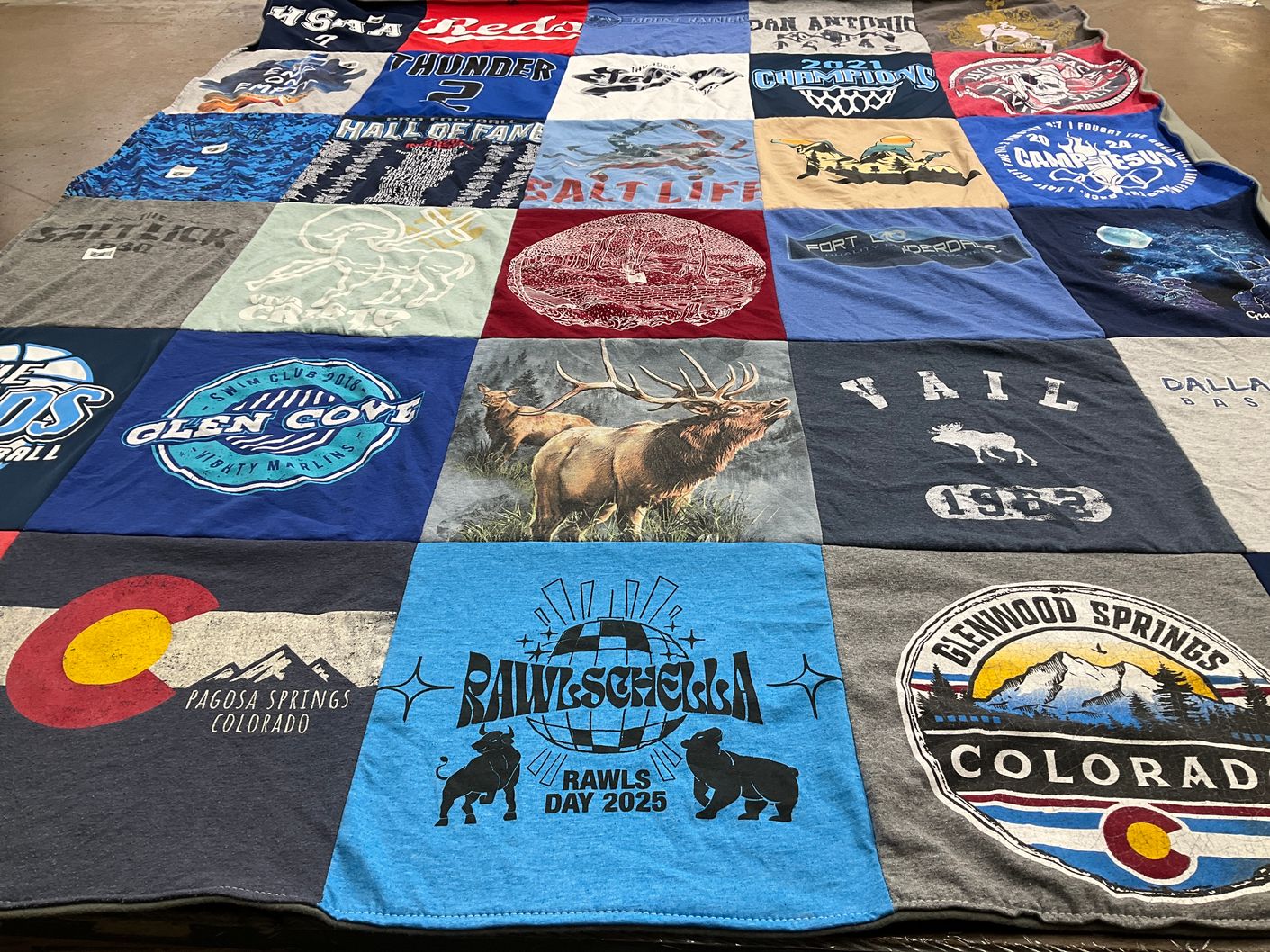 T-shirt quilt with hiking, outdoor activities themes by LISA from TX