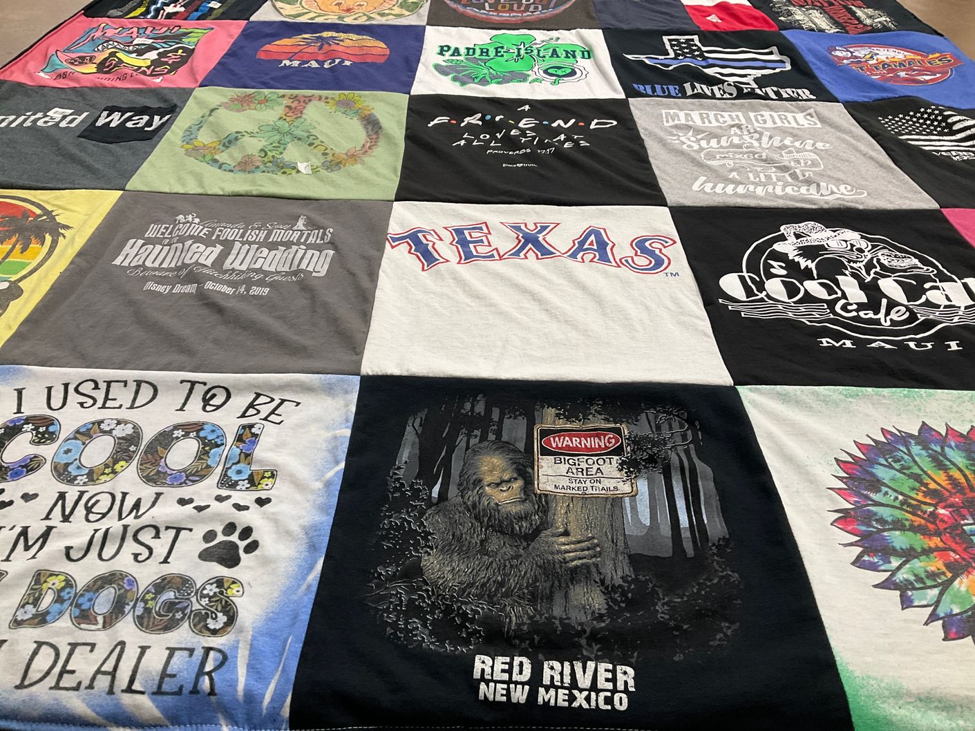 T-shirt quilt with dogs, haunted attractions themes by Sandy from TX
