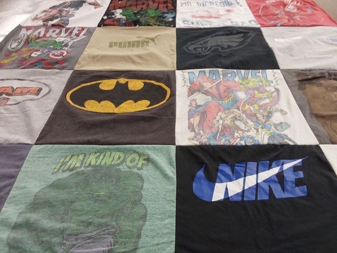T-shirt quilt with comics, superheroes themes by Amanda from NJ
