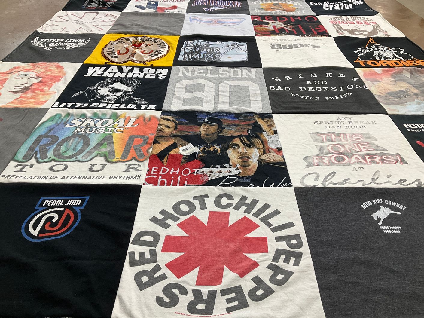T-shirt quilt with music, concerts themes by Stephanie from TX