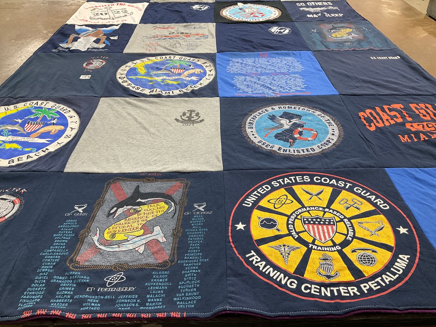 T-shirt quilt with military, coast guard themes by Erica from TN