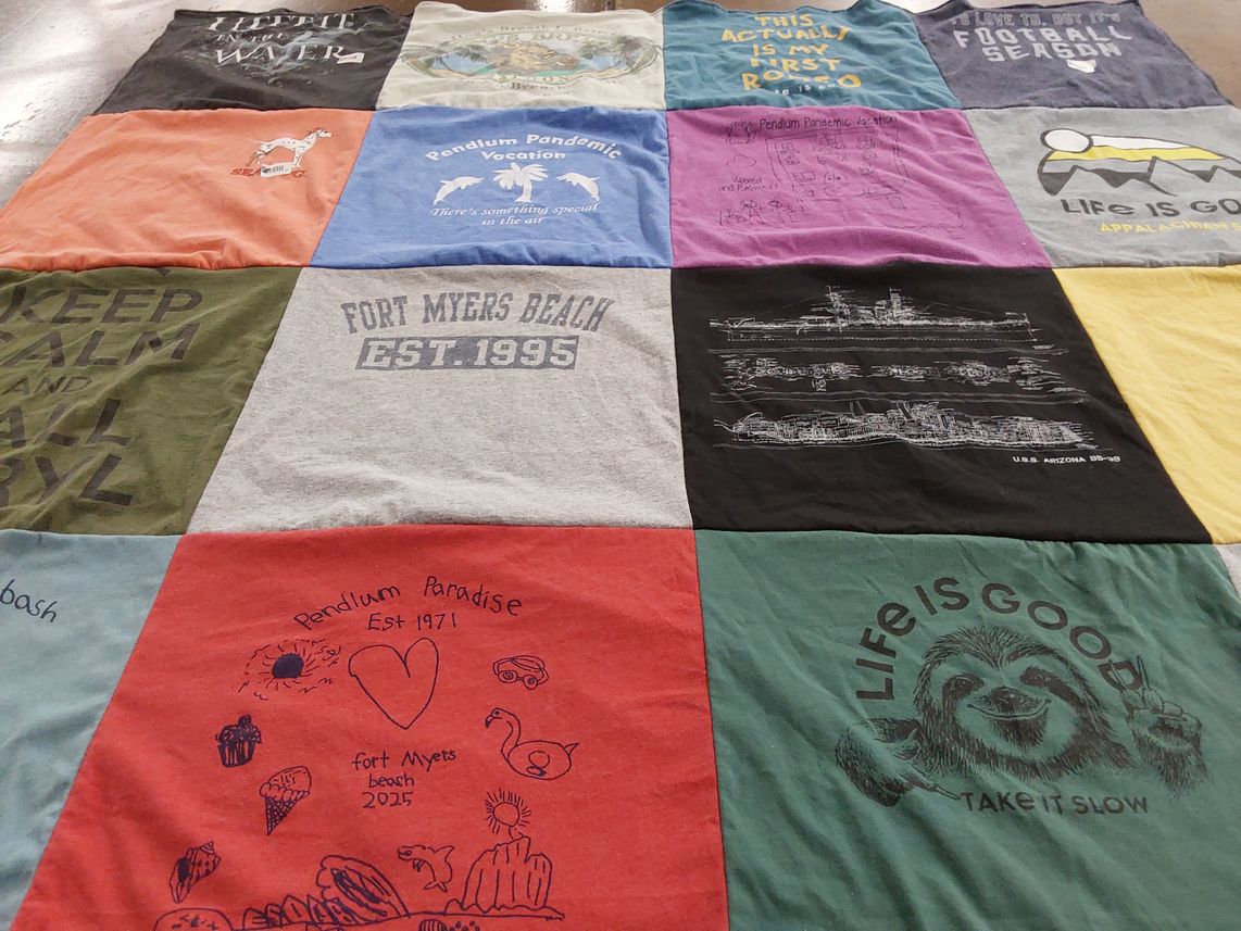 T-shirt quilt with beach, vacation themes by Cindy from IN