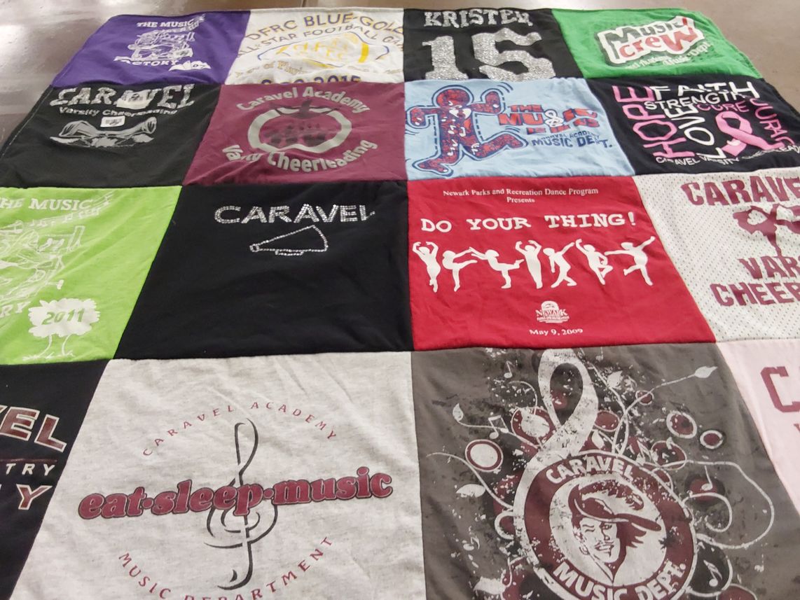 T-shirt quilt featuring caravel varsity cheerleading by Amy from DE
