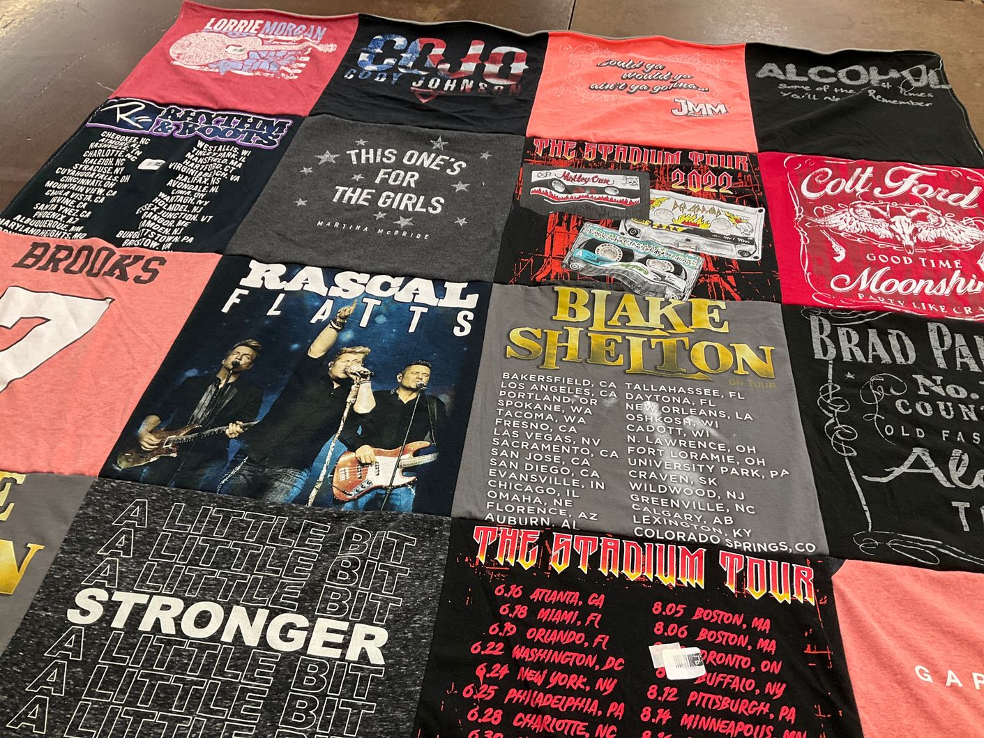 T-shirt quilt with country music themes by Cindy from TX