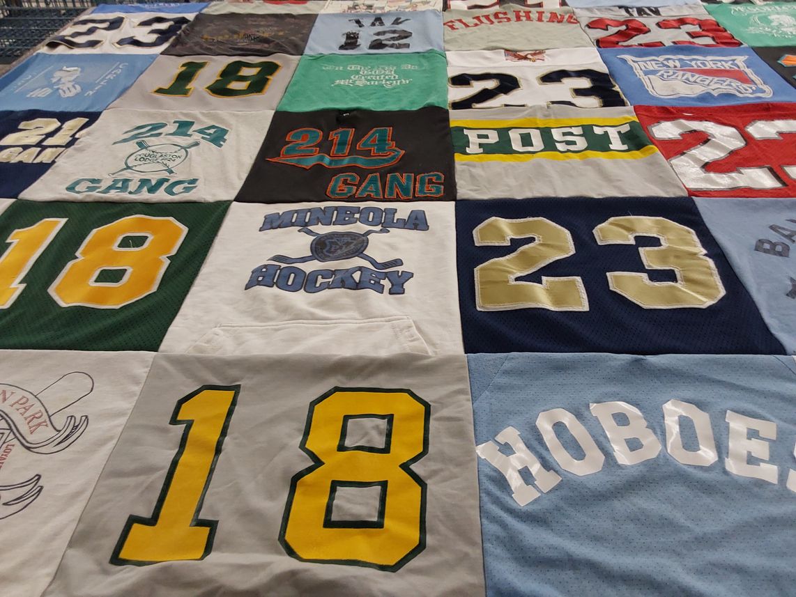 T-shirt quilt with sports themes by Jaimie from NY
