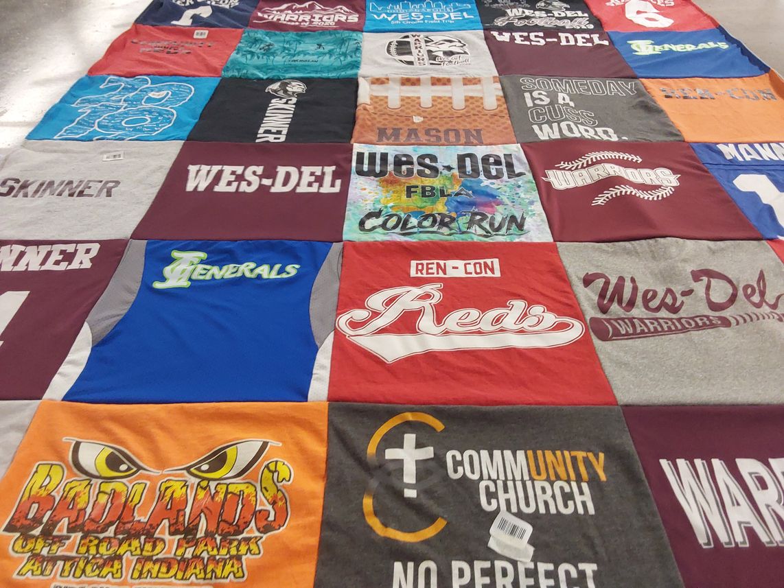 T-shirt quilt featuring wes-del warriors, generals by Kelley from IN
