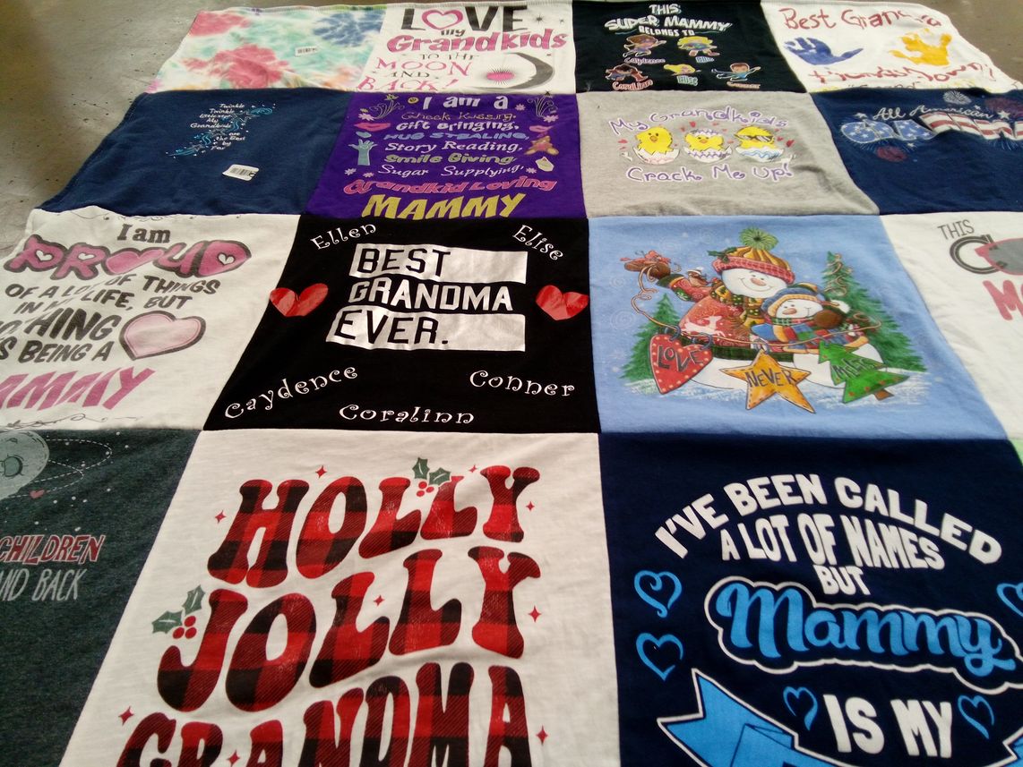 T-shirt quilt with family, grandparenting themes by Pamela from OH
