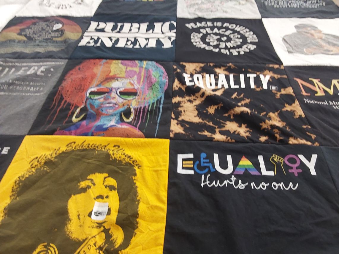 T-shirt quilt with social justice, equality themes by DeeDran from VA