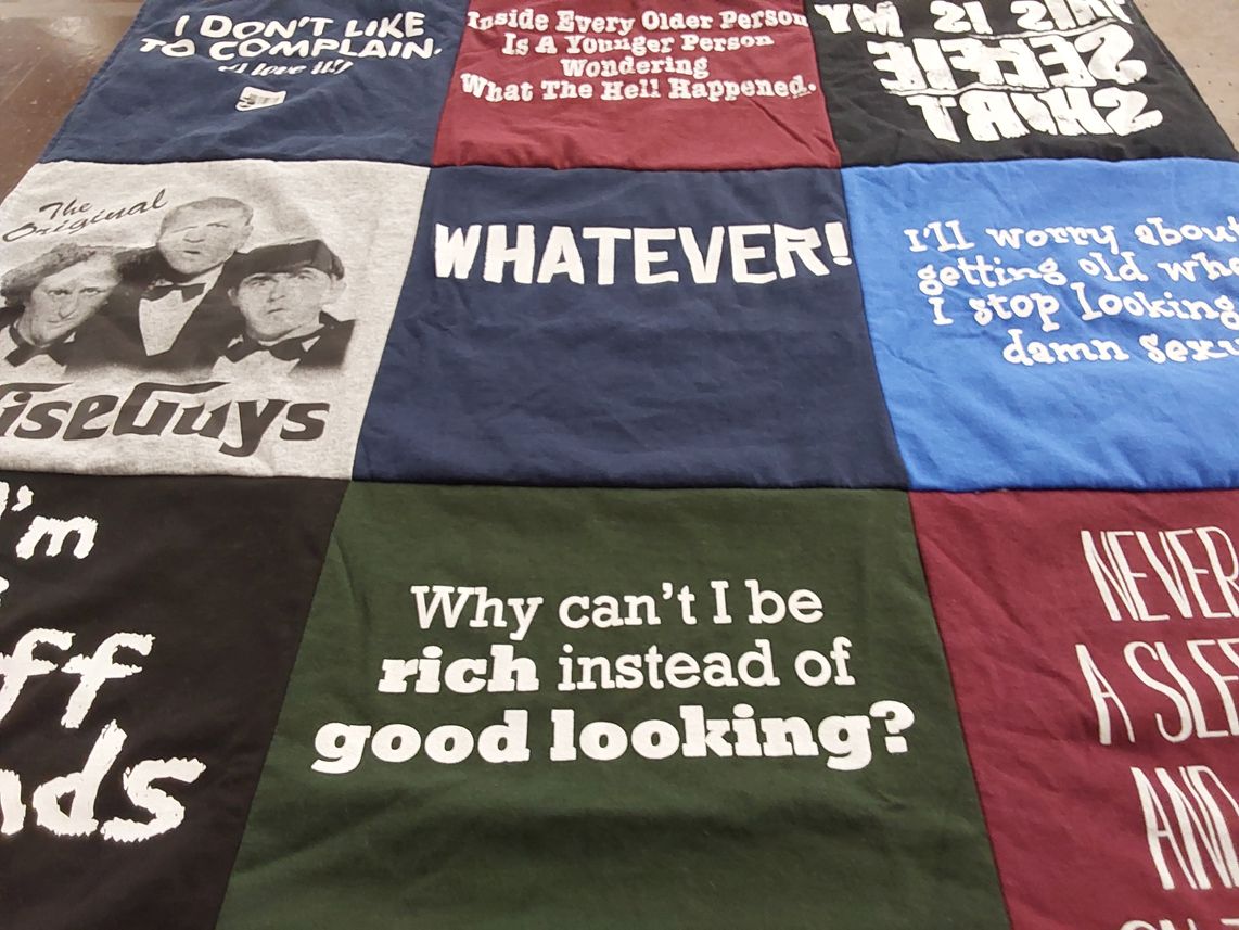T-shirt quilt with humor, quotations themes by Michael from FL