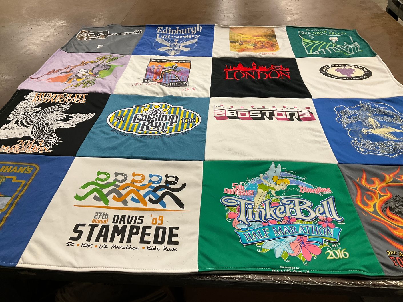 T-shirt quilt from edinburgh university, humboldt state university by Debbie from CA