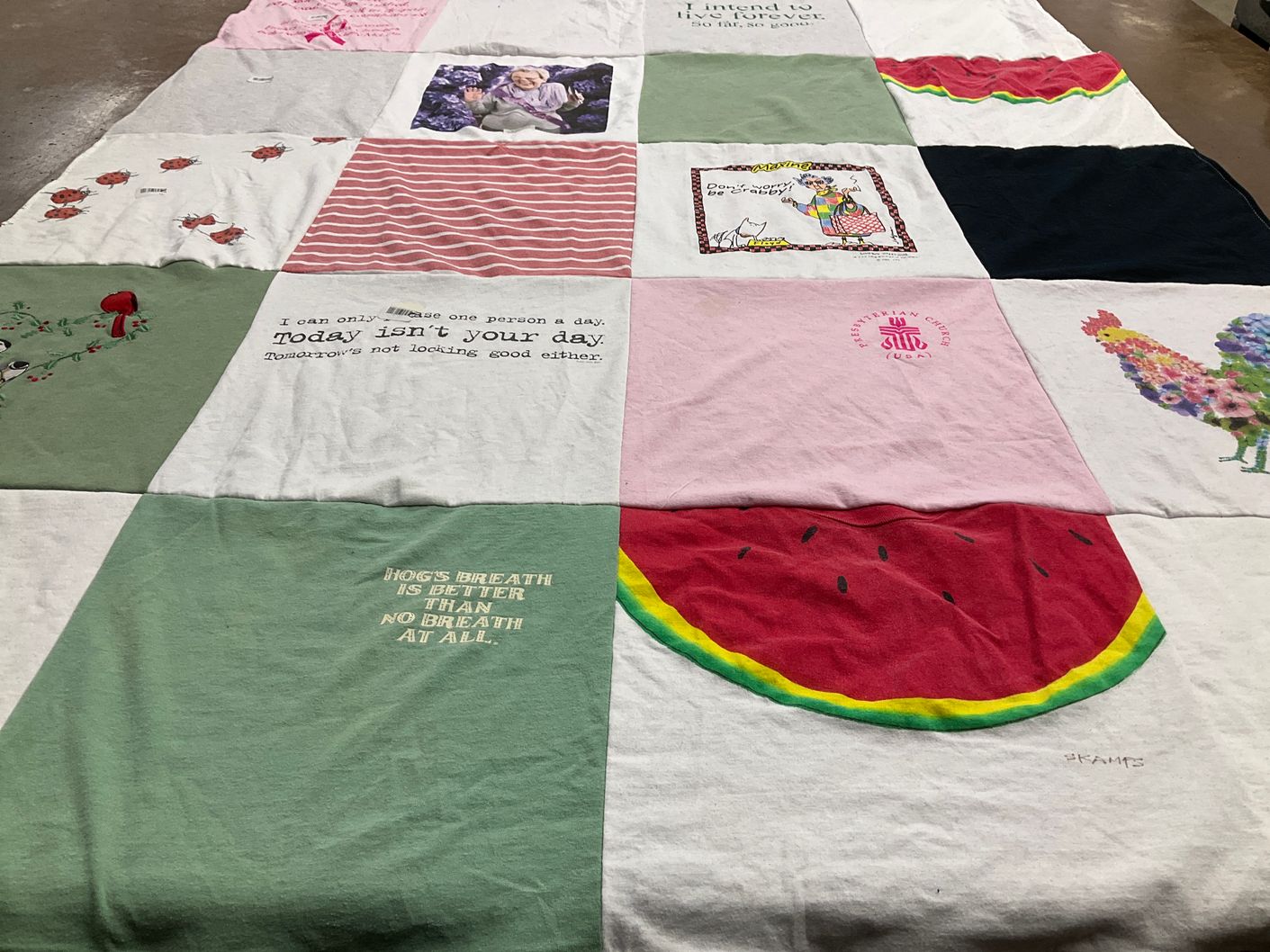 T-shirt quilt with cooking themes by Lisa from GA