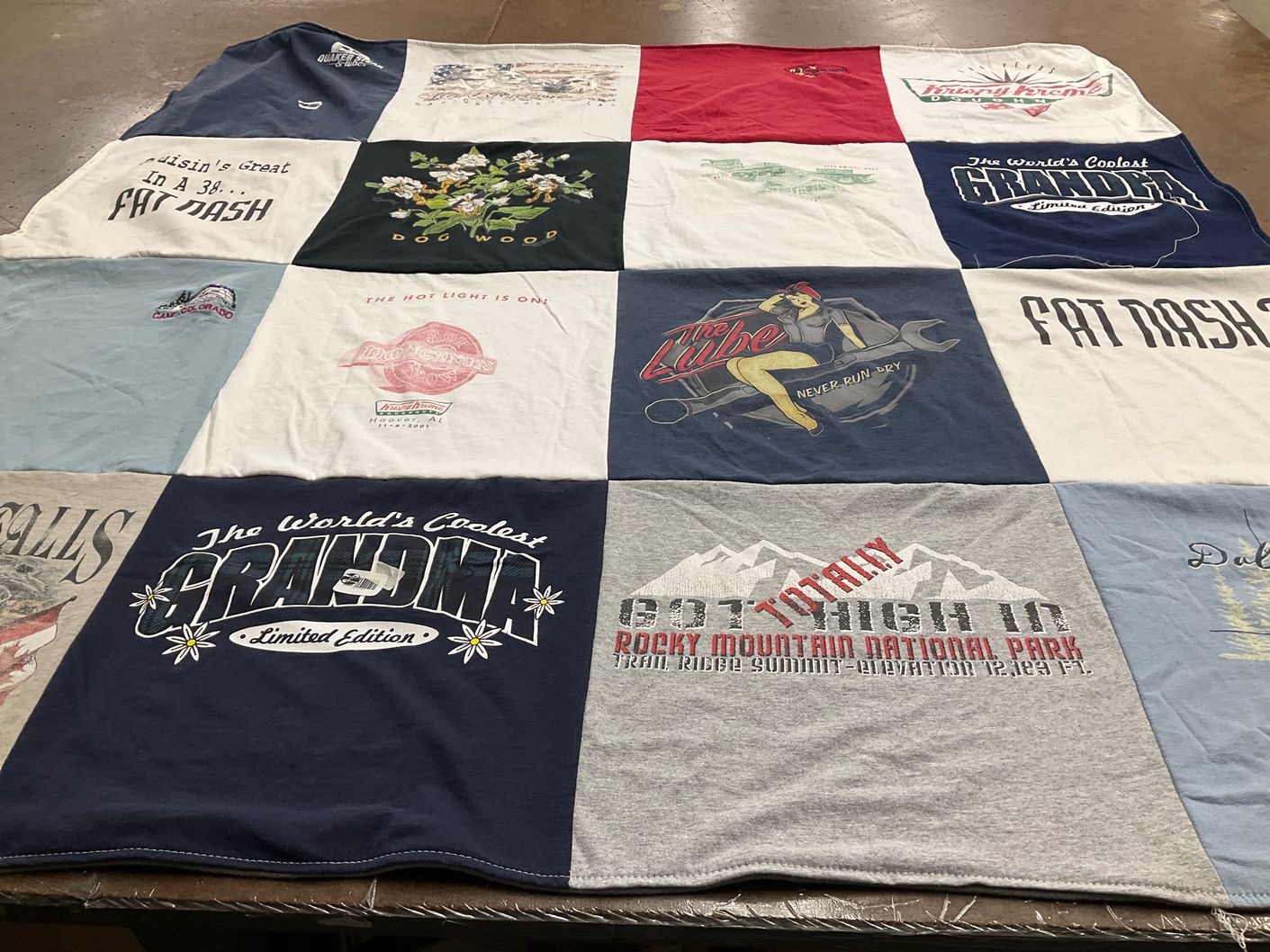 T-shirt quilt with outdoors, family themes by Sue from CO