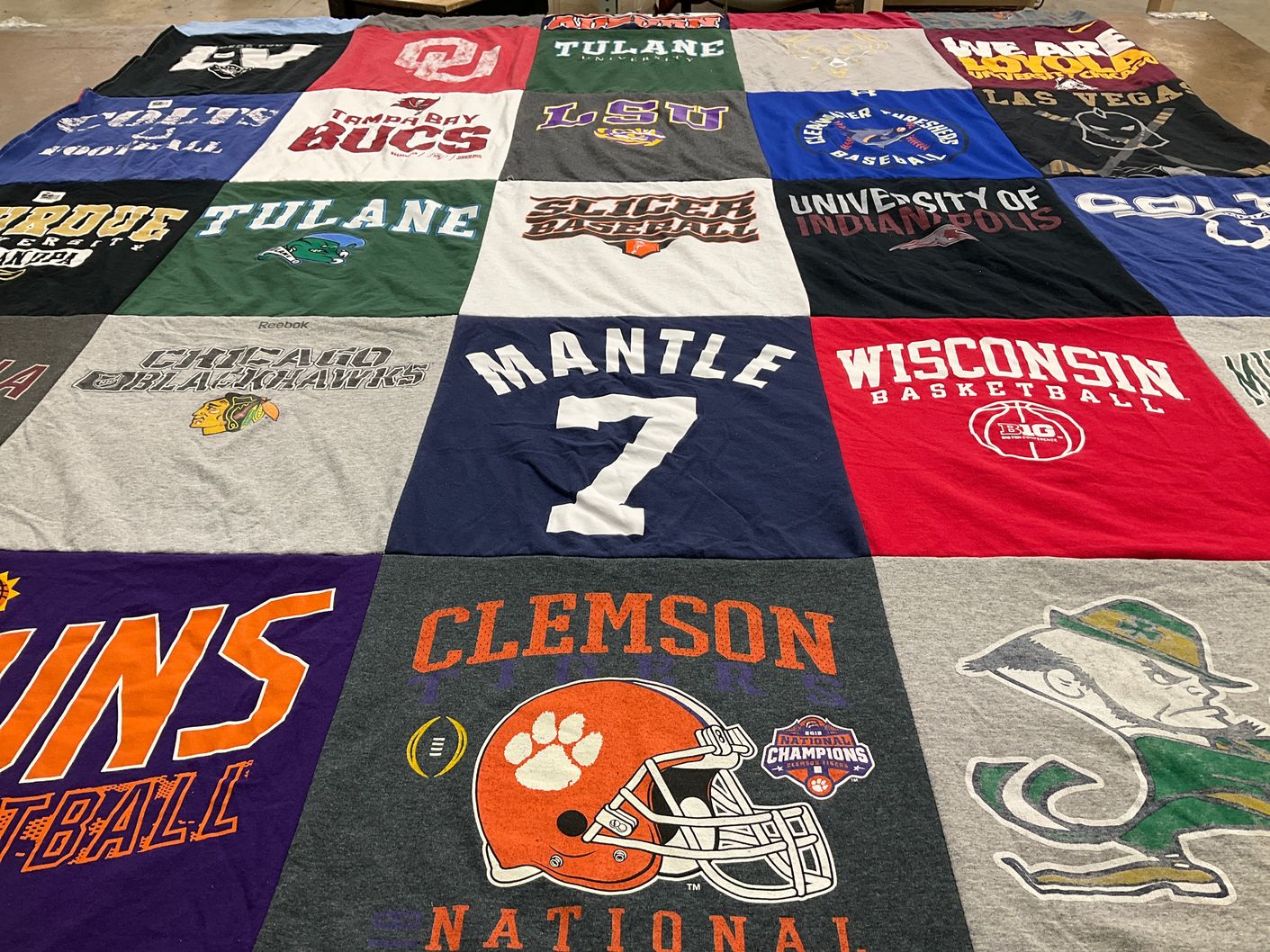 T-shirt quilt featuring tampa bay buccaneers, chicago blackhawks by Joe from AL