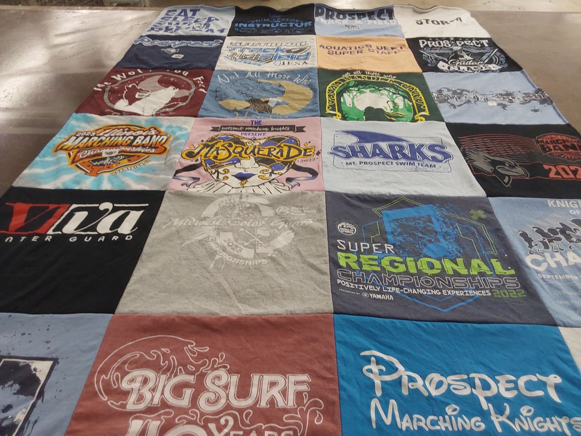 T-shirt quilt featuring prospect marching knights, mt. prospect swim team by carrie from IL