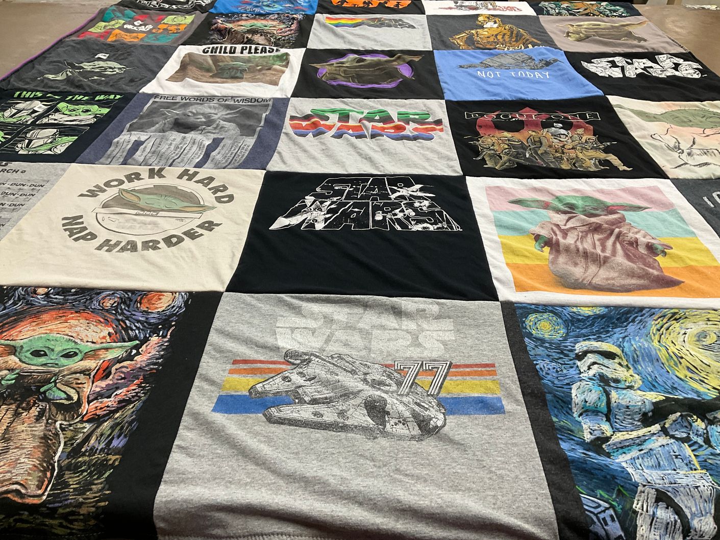 T-shirt quilt with star wars, fantasy themes by Lee from FL