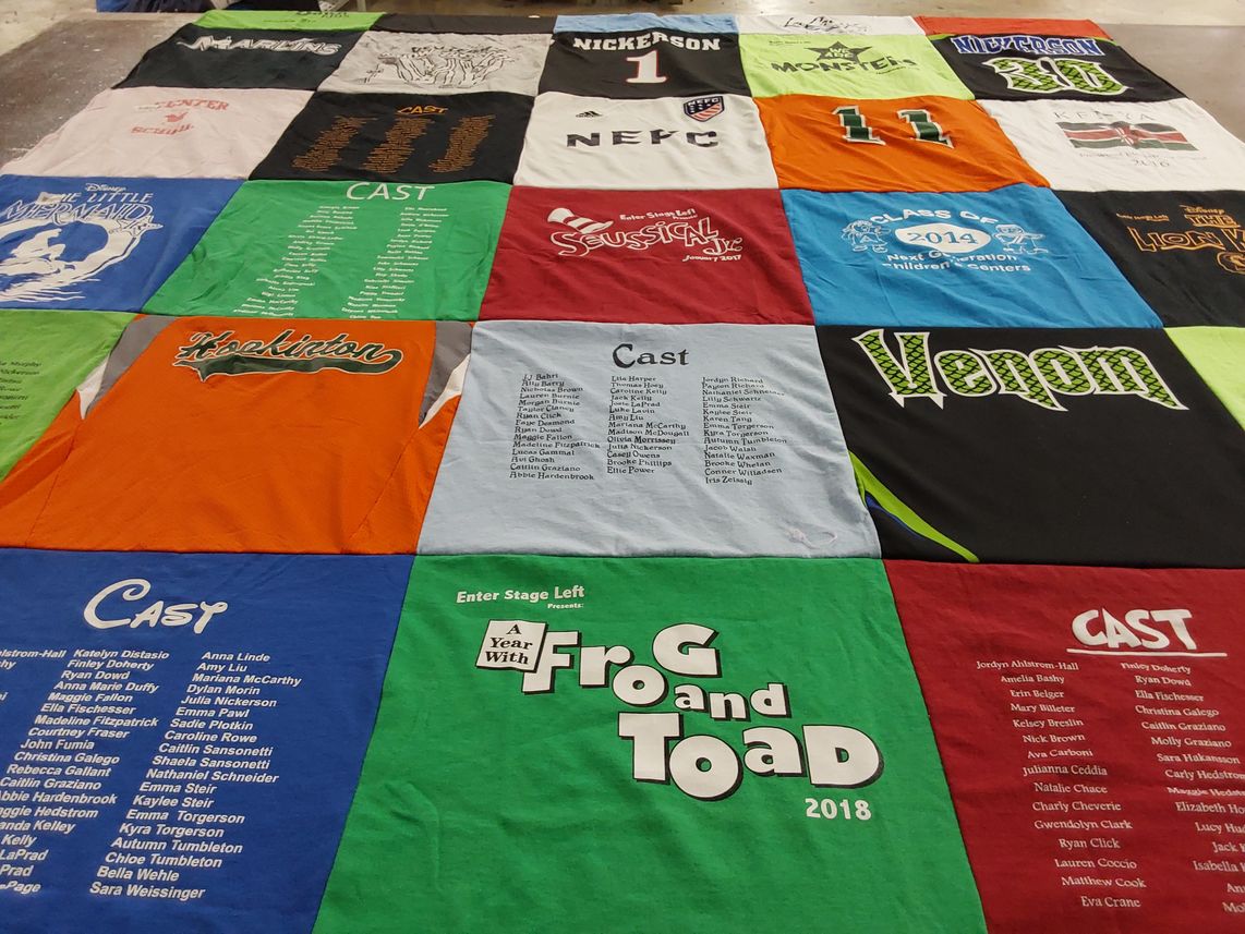 T-shirt quilt with theater, musicals themes by Lori from MA