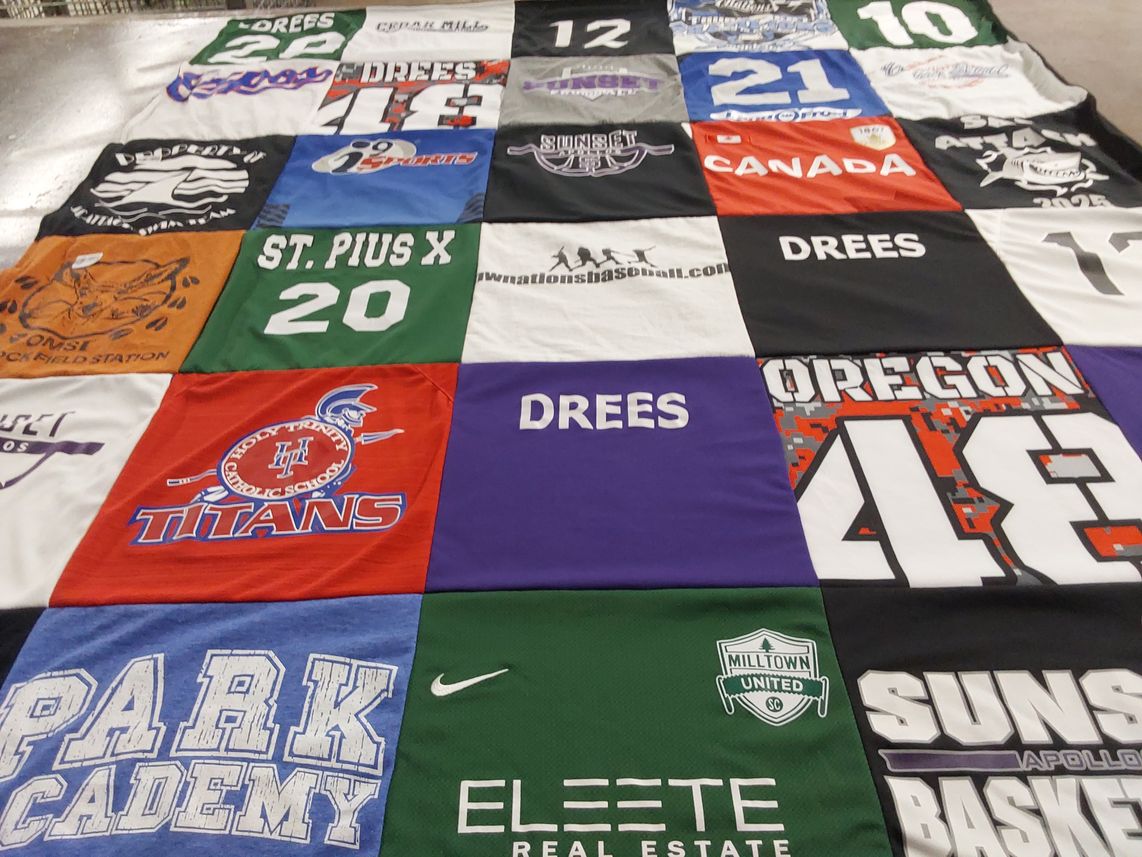 T-shirt quilt featuring milltown united, sunset basketball by Stacy from OR