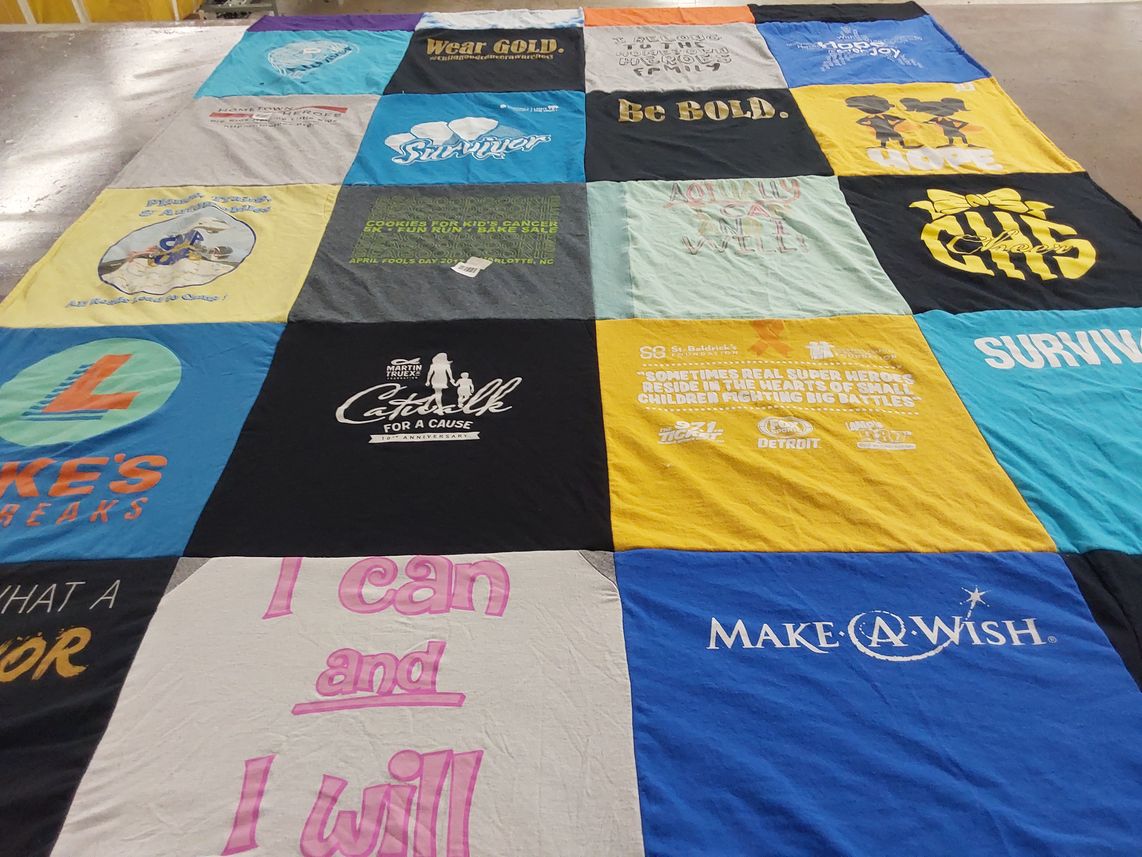 T-shirt quilt with charity, support themes by Marianna from NC
