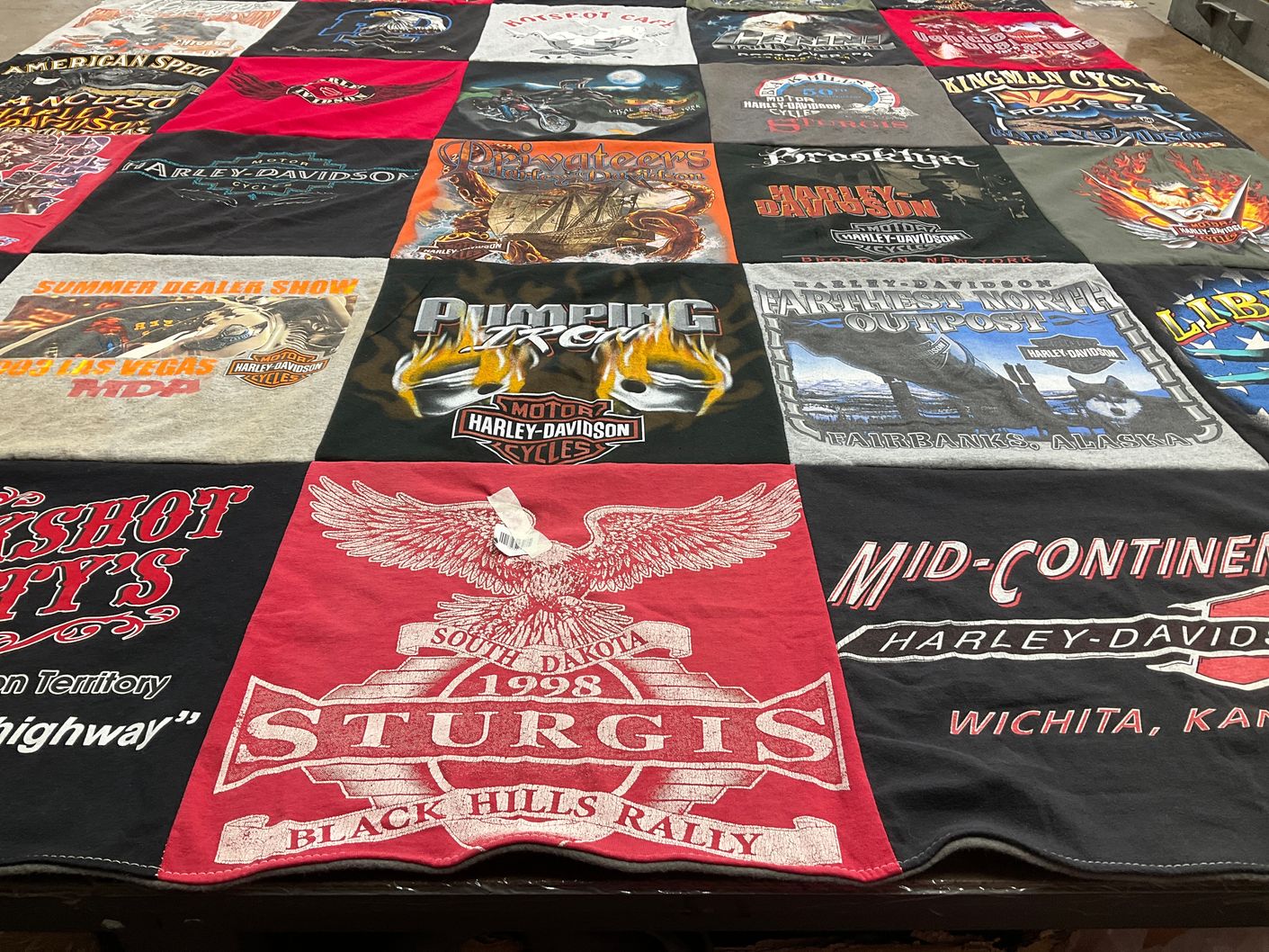 T-shirt quilt with motorcycles, biker culture themes by Roy from AZ