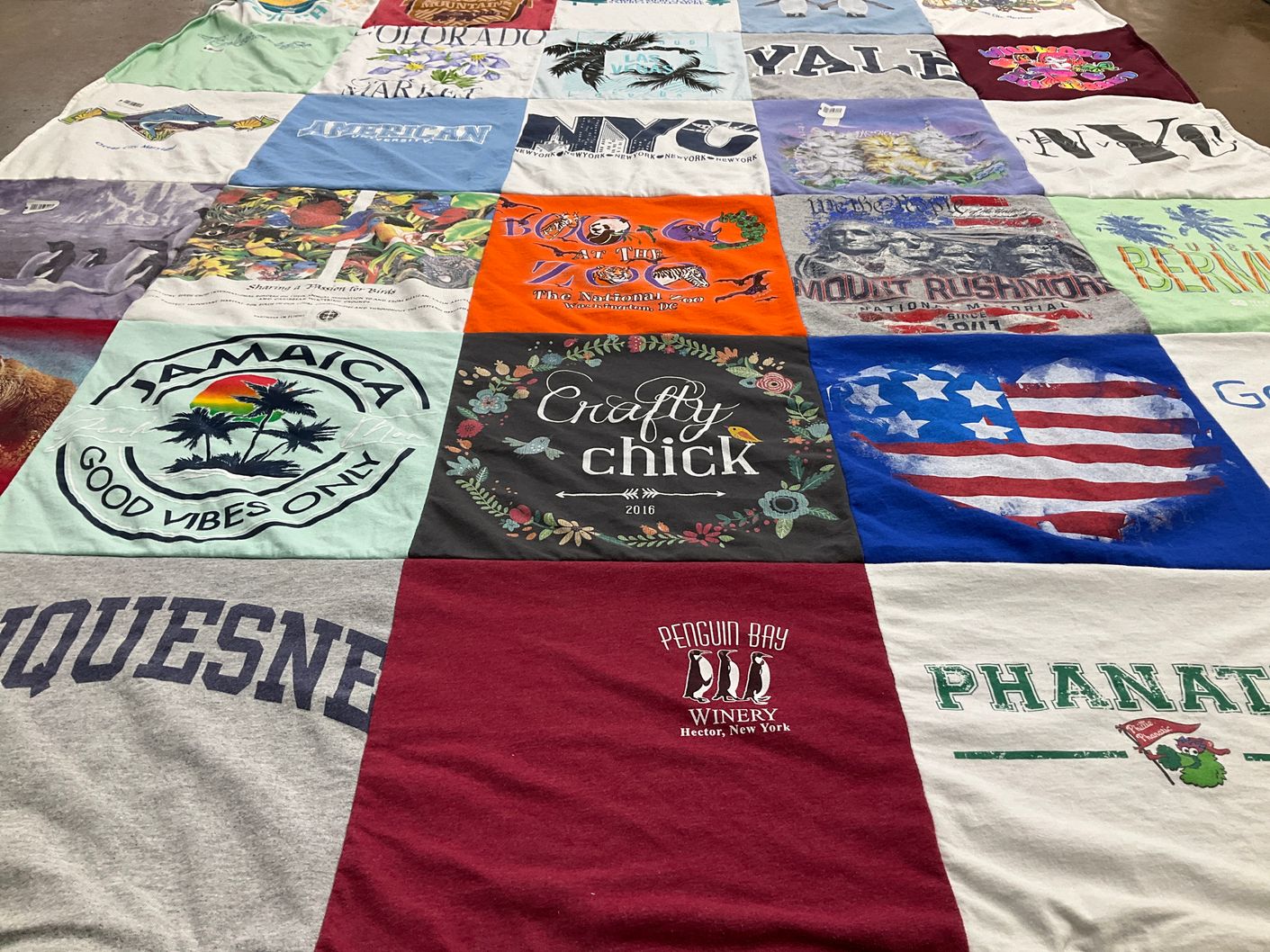 T-shirt quilt from duquesne university, yale university by Susan from PA