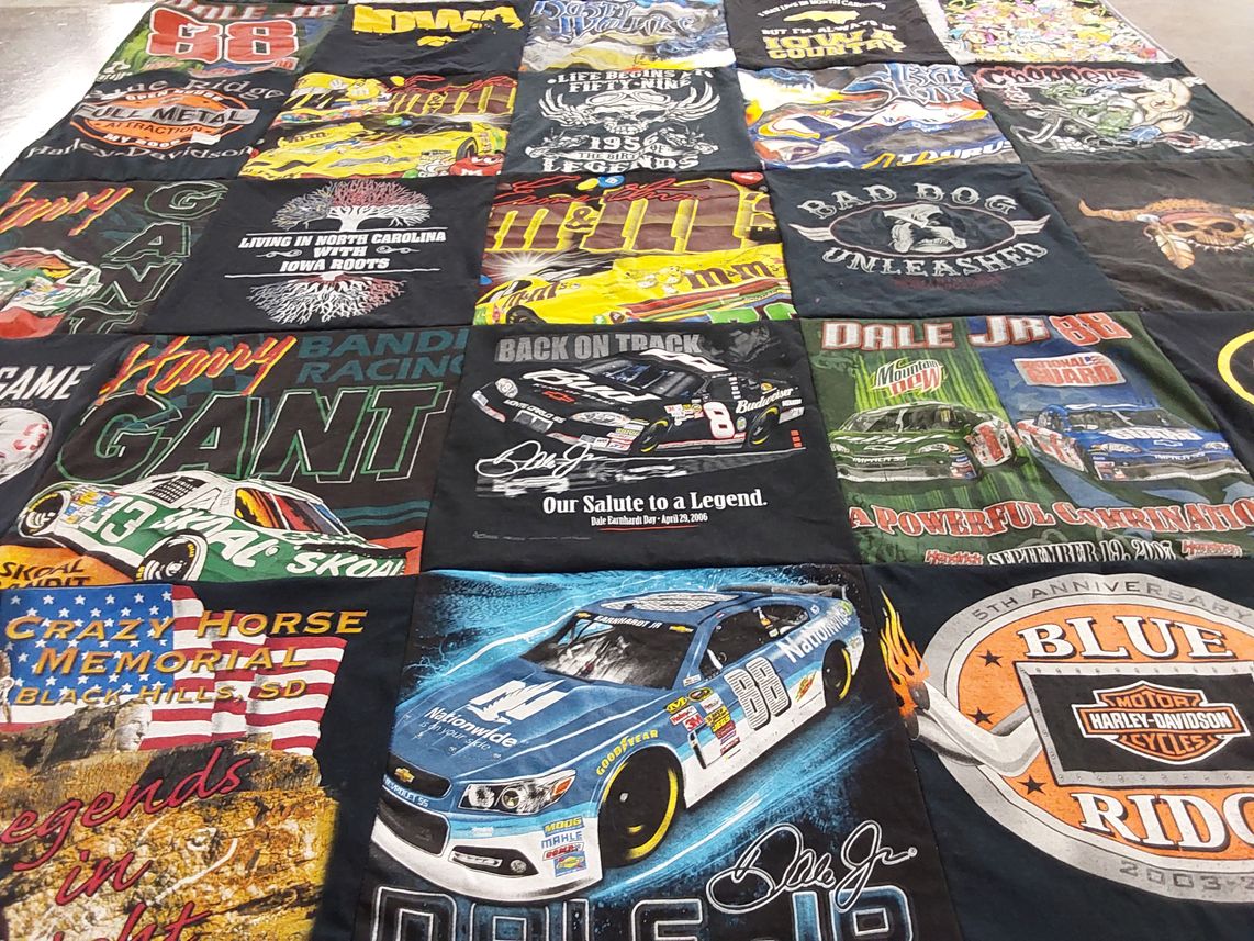 T-shirt quilt with nascar, automotive themes by James from NC