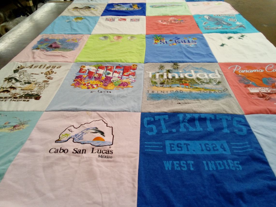 T-shirt quilt with travel, tropical destinations themes by Diane from MN