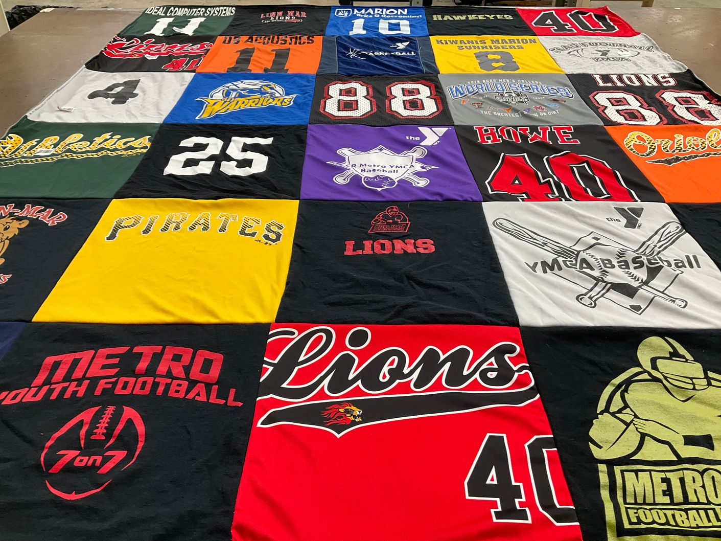 T-shirt quilt featuring lin-mar lions, metro youth football by STACY from IA