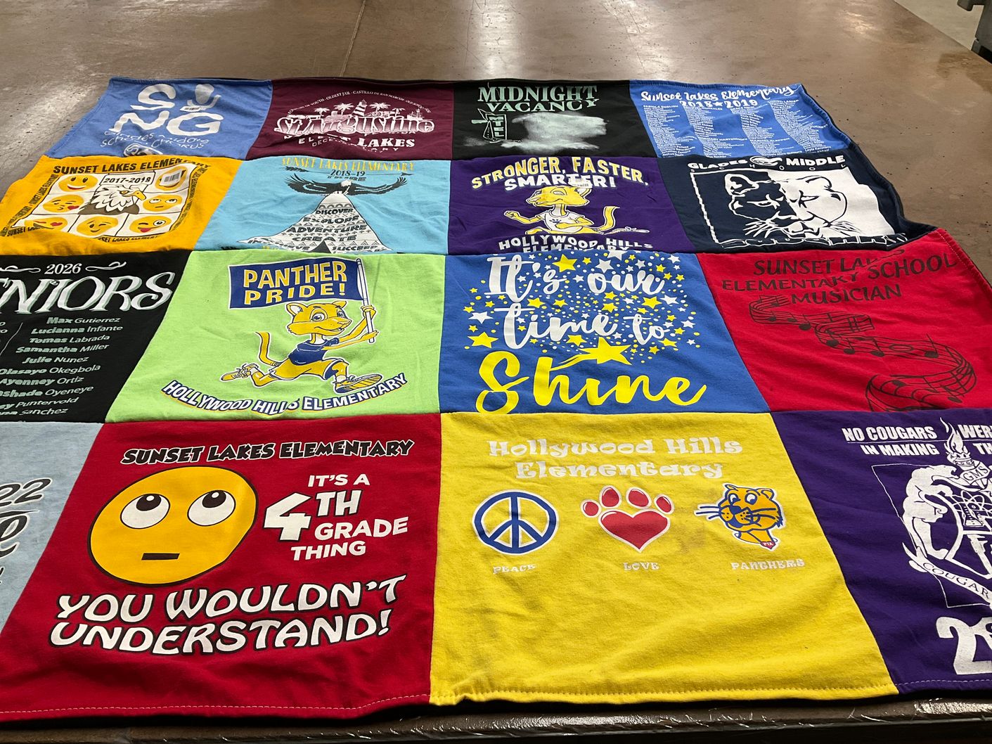 T-shirt quilt featuring hollywood hills elementary, sunset lakes elementary by Jessica from FL
