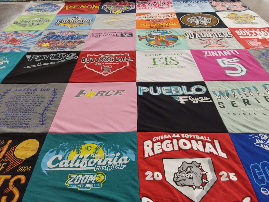 T-shirt quilt featuring pueblo flyers by Leaha from CO