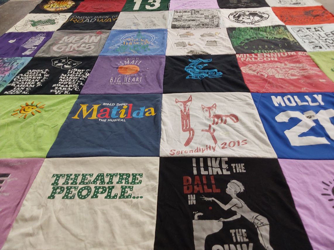 T-shirt quilt with theater, musicals themes by Lisa from GA
