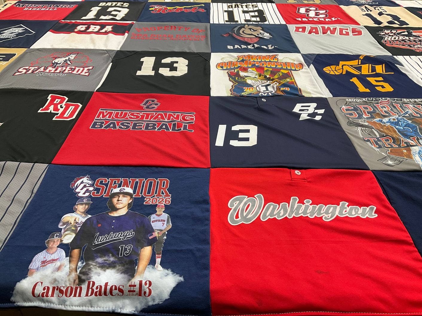 T-shirt quilt featuring mustang baseball by Robyn from UT