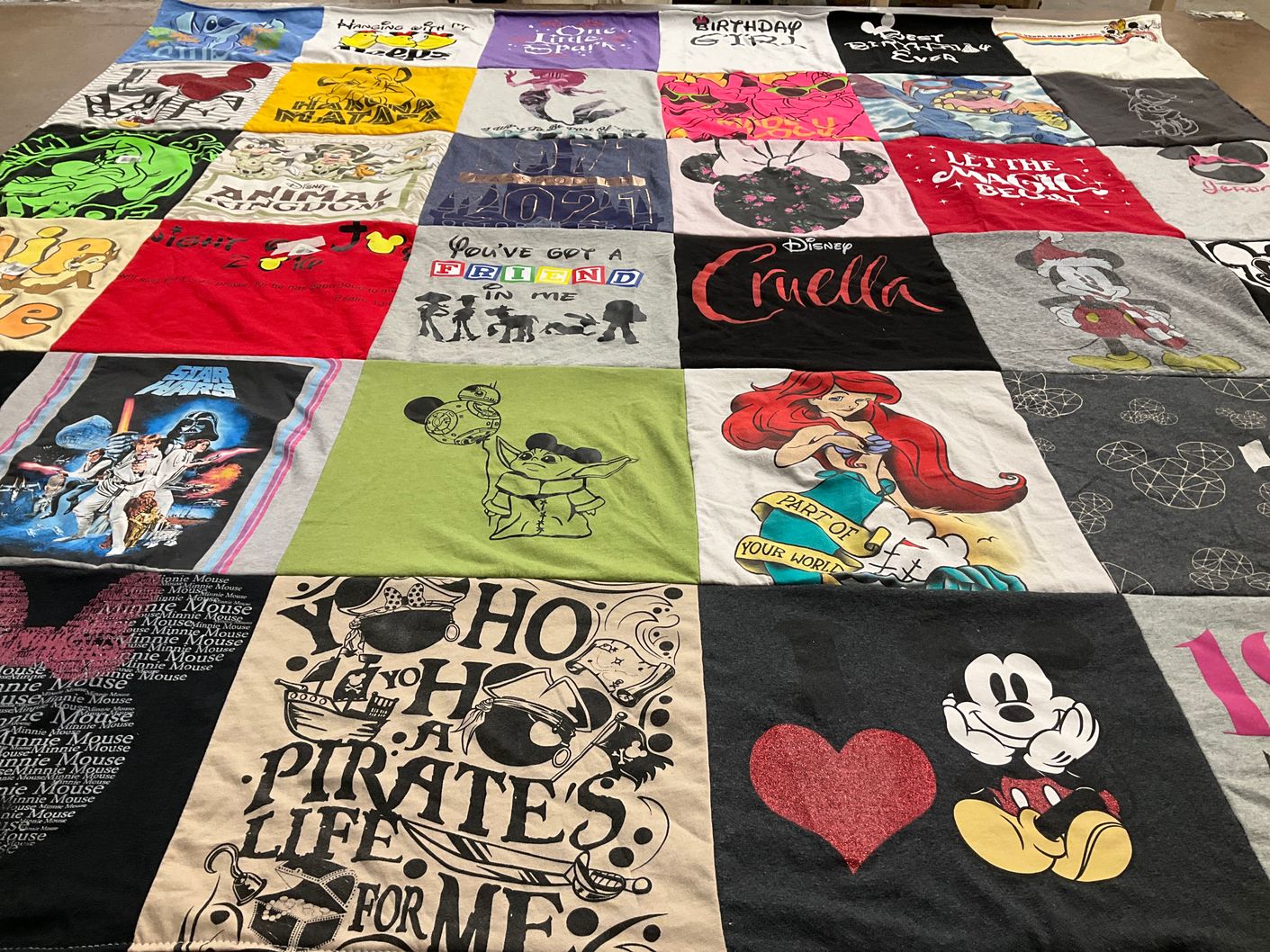 T-shirt quilt with disney characters, star wars themes by George from FL