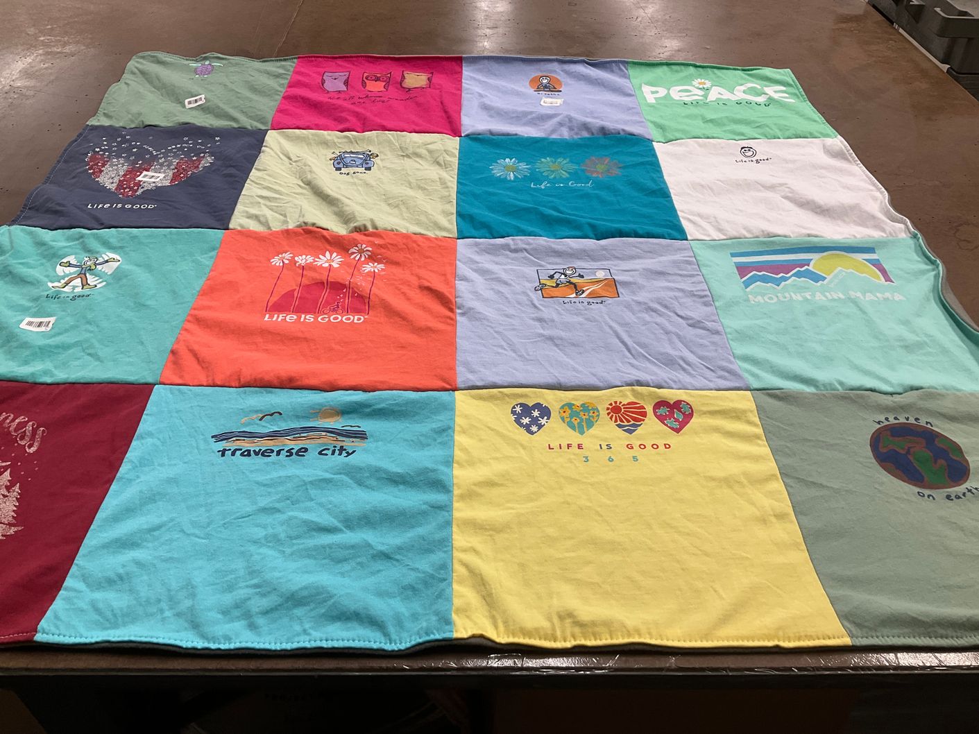 T-shirt quilt with outdoor activities, travel themes by Kristen from OH