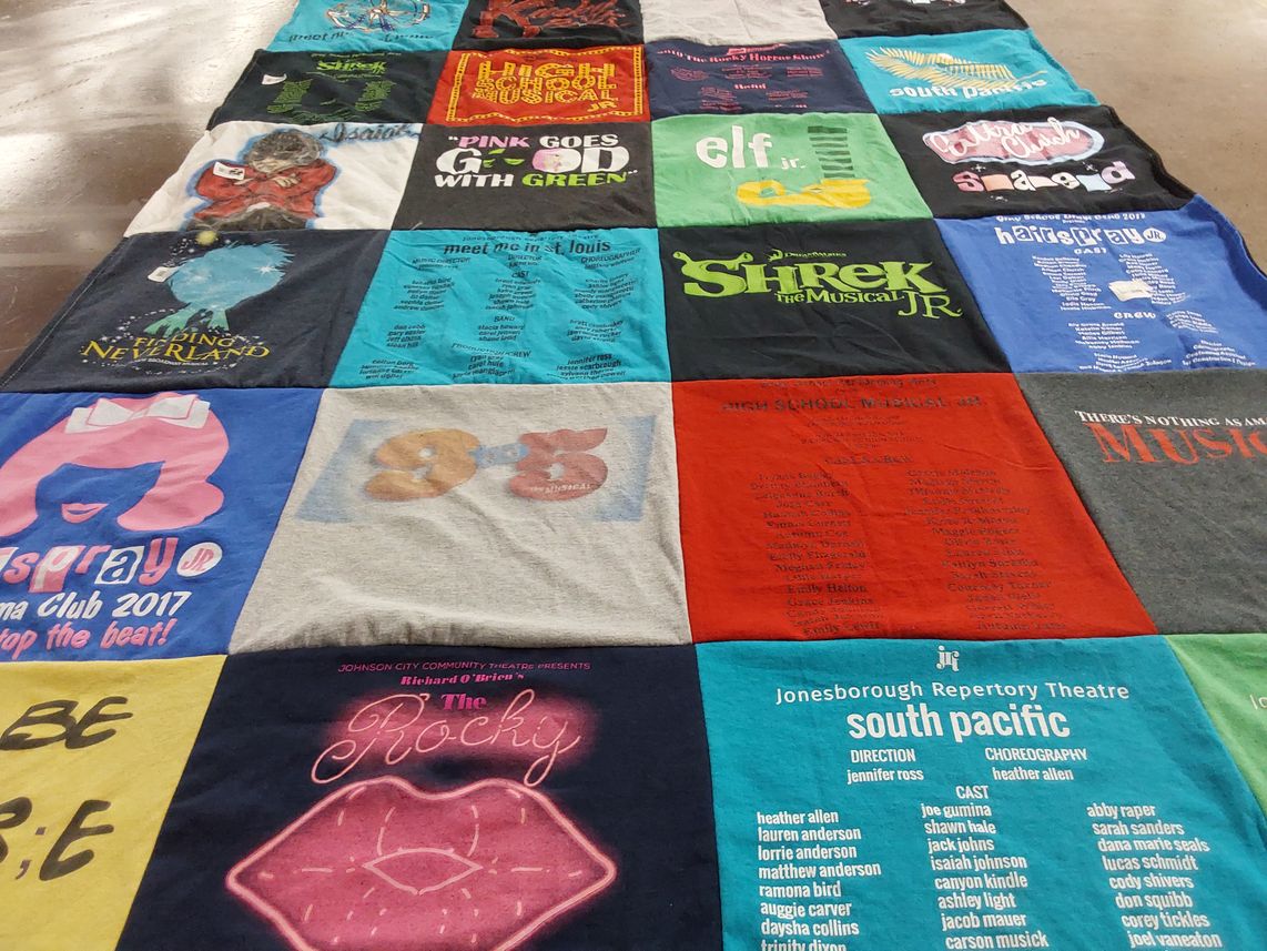 T-shirt quilt with theatre, drama themes by Danielle from TN