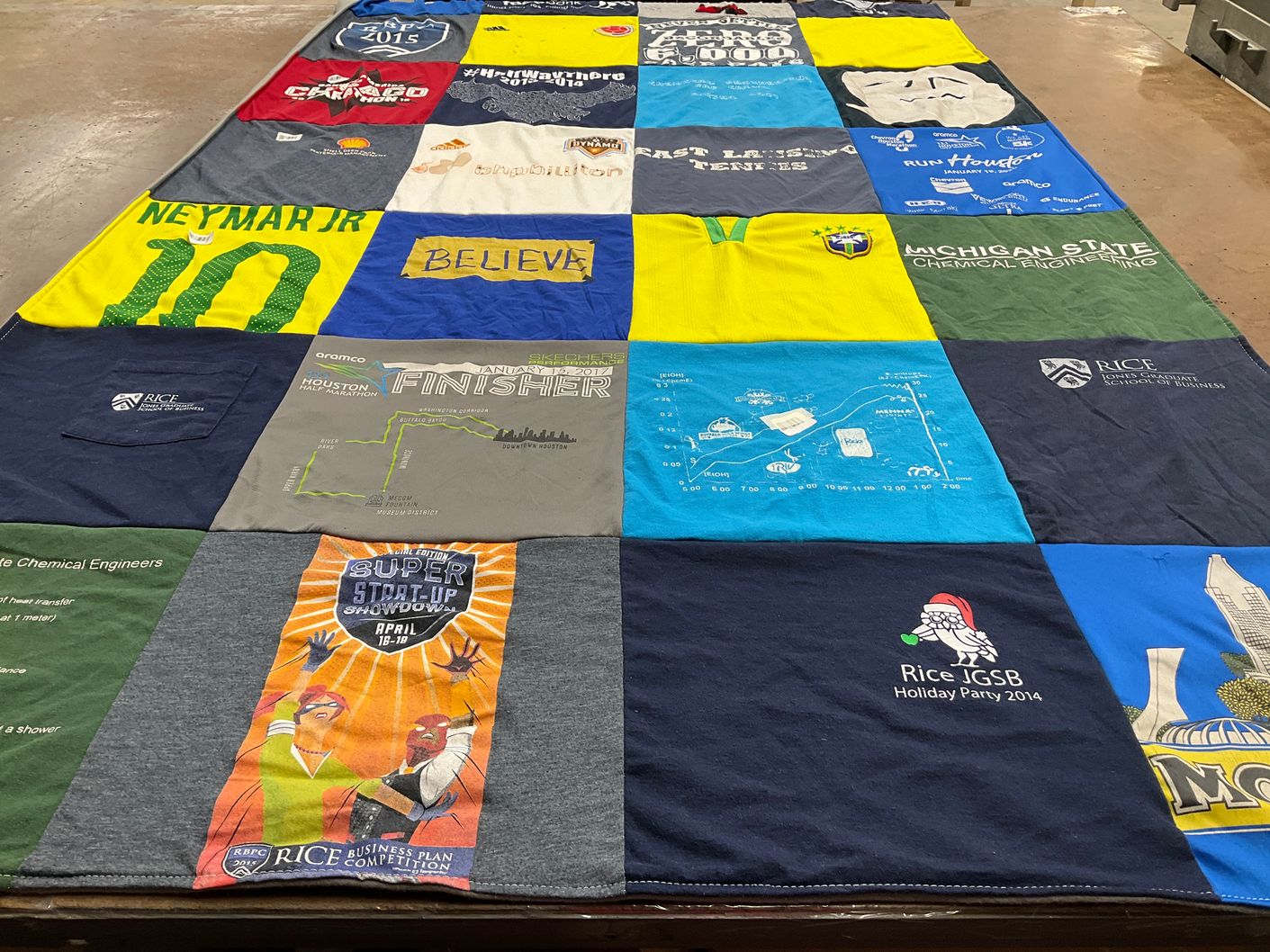 T-shirt quilt from rice university, michigan state university by Sarah from TX