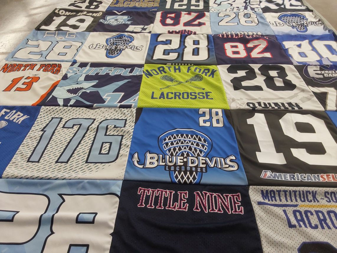 T-shirt quilt featuring north fork lacrosse, j blue devils lacrosse by Maureen from NY