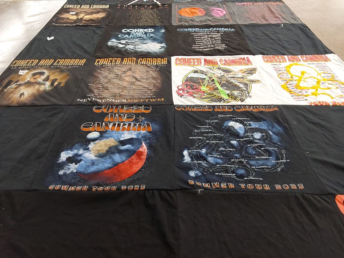 T-shirt quilt with music, concerts themes by Stuart from MI