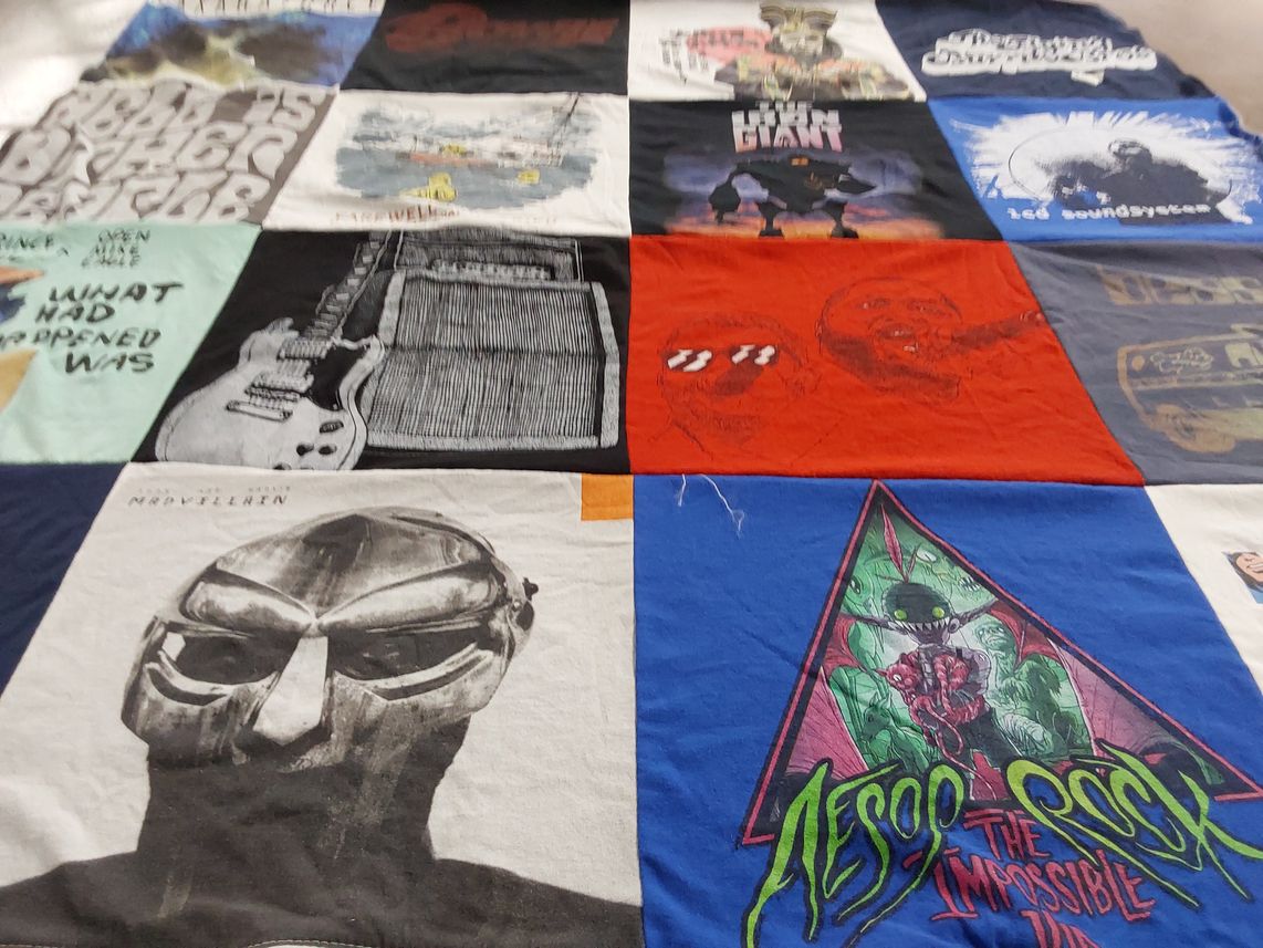 T-shirt quilt with music, art themes by Walter from MN
