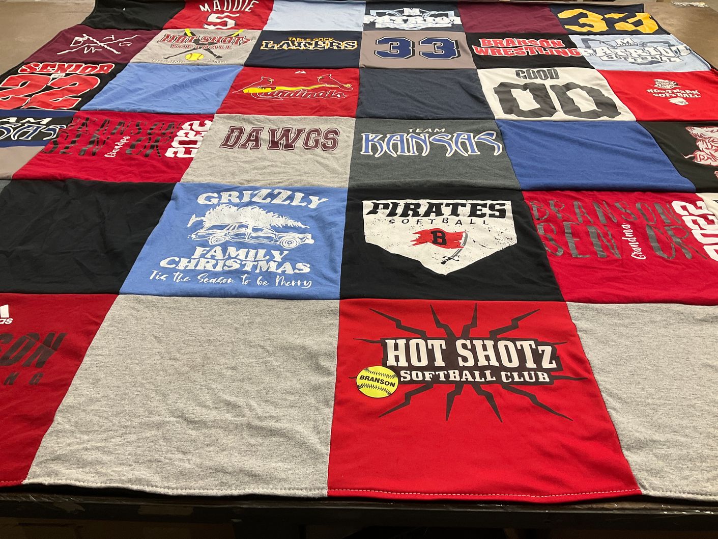 T-shirt quilt featuring grizzly team, branson pirates softball by Katelyn from MO