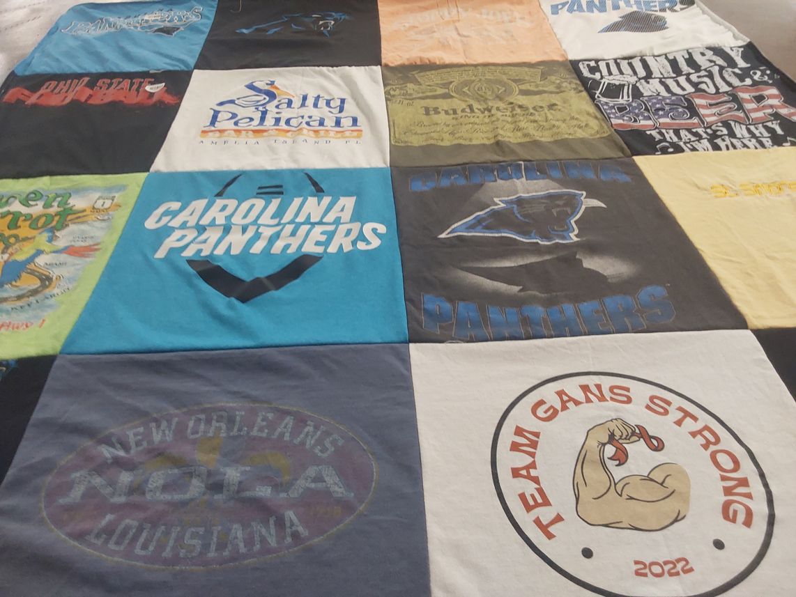 T-shirt quilt featuring carolina panthers by Sandra from NC