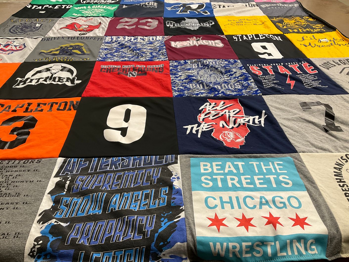 T-shirt quilt featuring stapleton high school, delavare north high school by Angela from IL