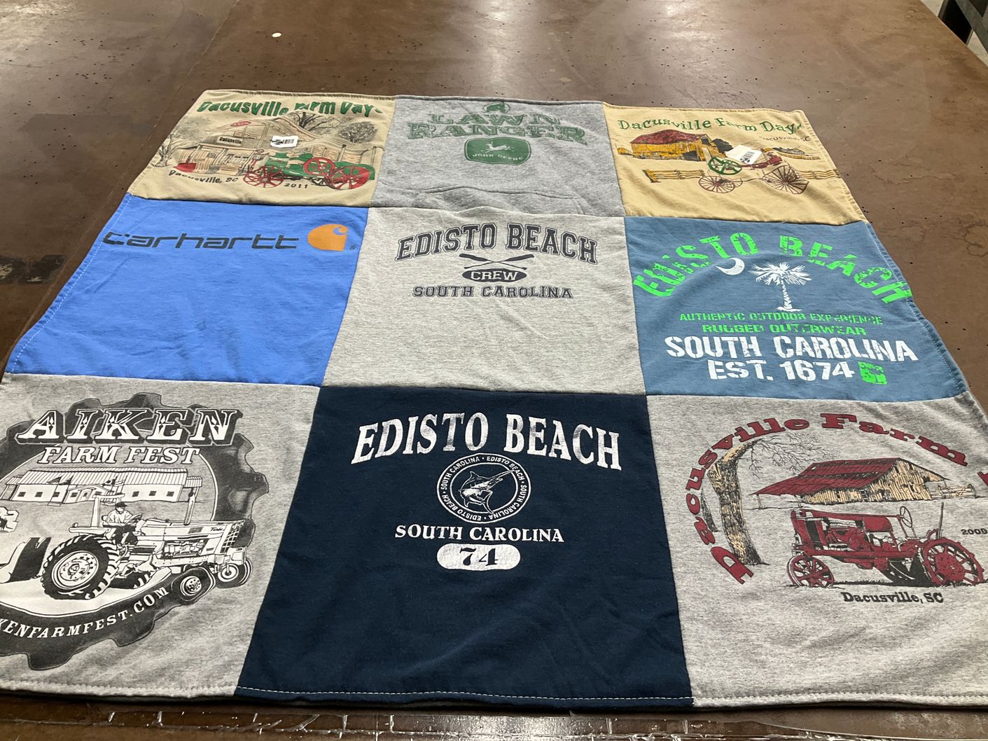 T-shirt quilt with farming, outdoor activities themes by Meg from SC