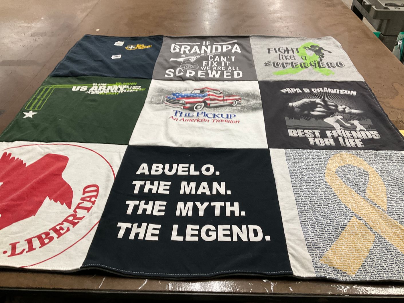 T-shirt quilt with family, patriotism themes by Carmen from NJ