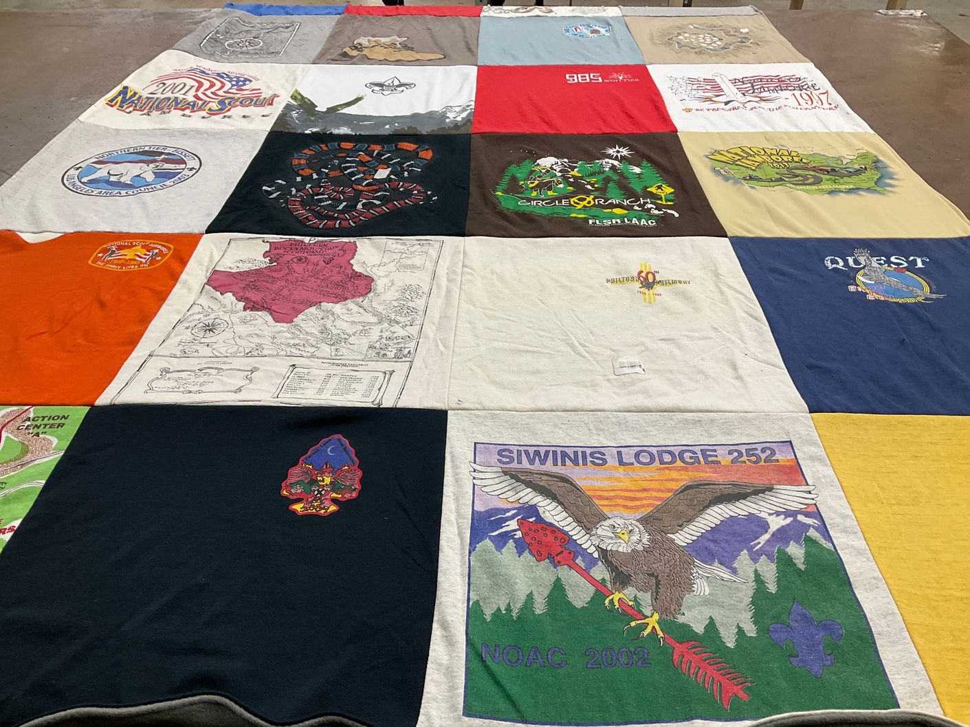 T-shirt quilt with scouting, camping themes by Kristen from CA