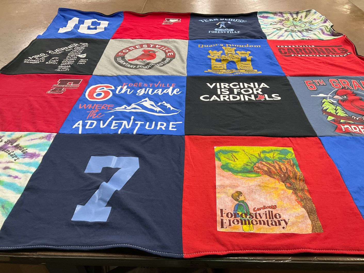 T-shirt quilt featuring forestville cardinals by Christen from VA