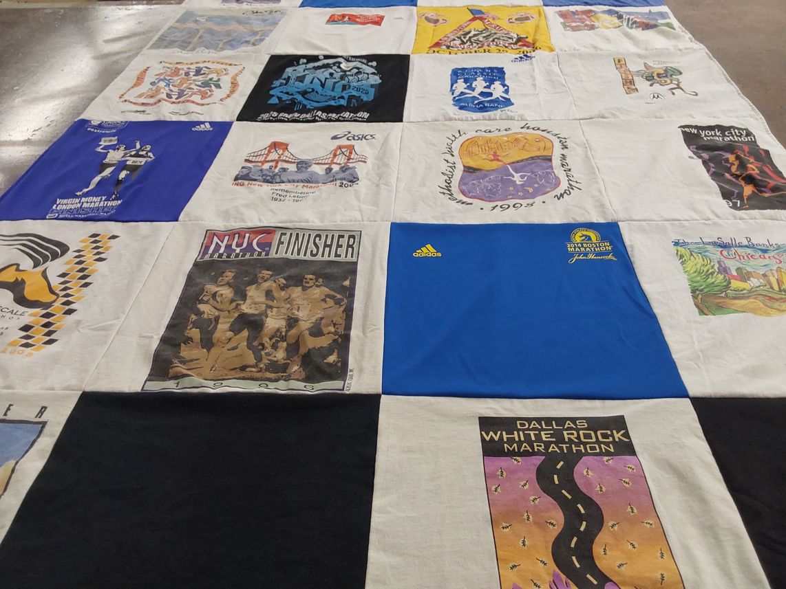T-shirt quilt with running, marathon themes by Eli from TX